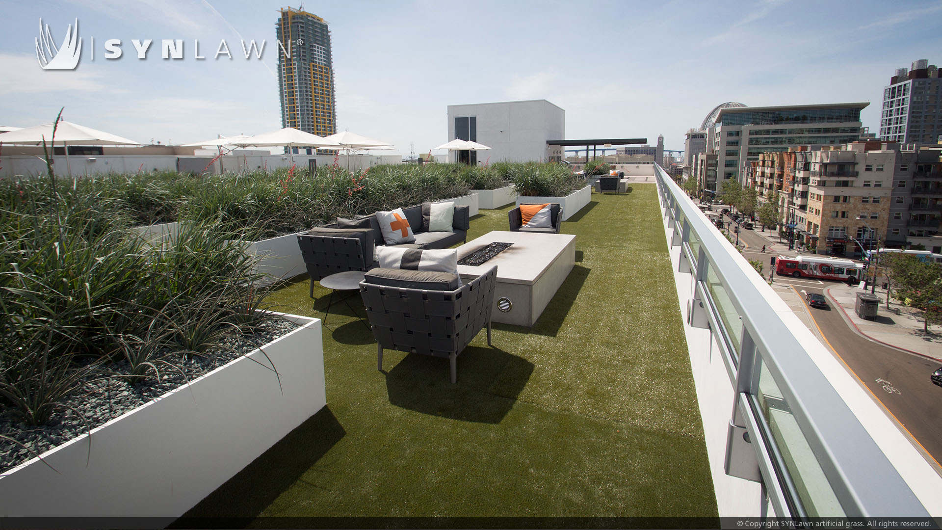 Rooftop artificial grass installation