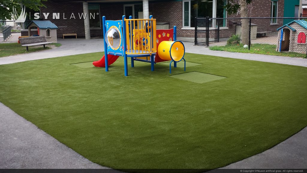 Commercial artificial playground grass installation