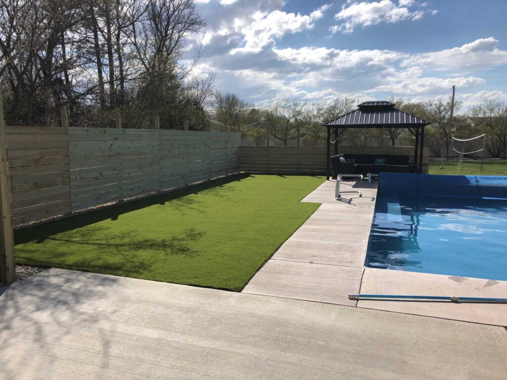 artificial grass backyard pool area