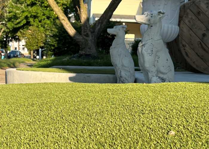Dog statues on artificial grass