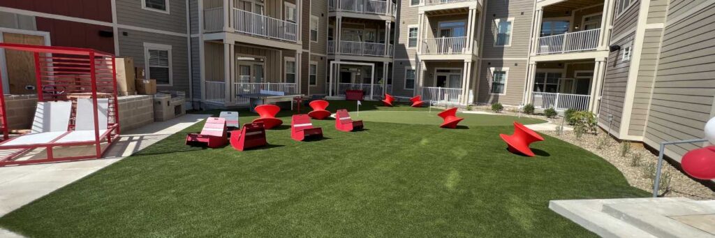 University apartment artificial grass relaxation area