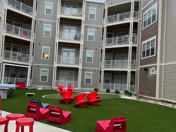 Artificial grass installed at college apartment building