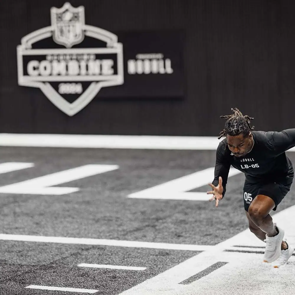 Athlete running drill at scouting combine