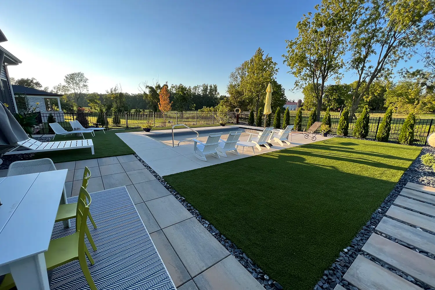 Backyard artificial grass pool deck installed by SYNLawn